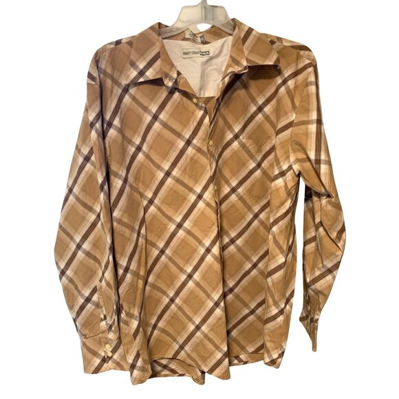 Vintage y2k Eighty Eight USA Mens Size XXL Brown Tan Button Up Long Sleeve Shirt - Picture 1 of 3